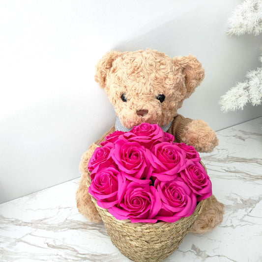 Teddy Bear & Forever Rose Basket