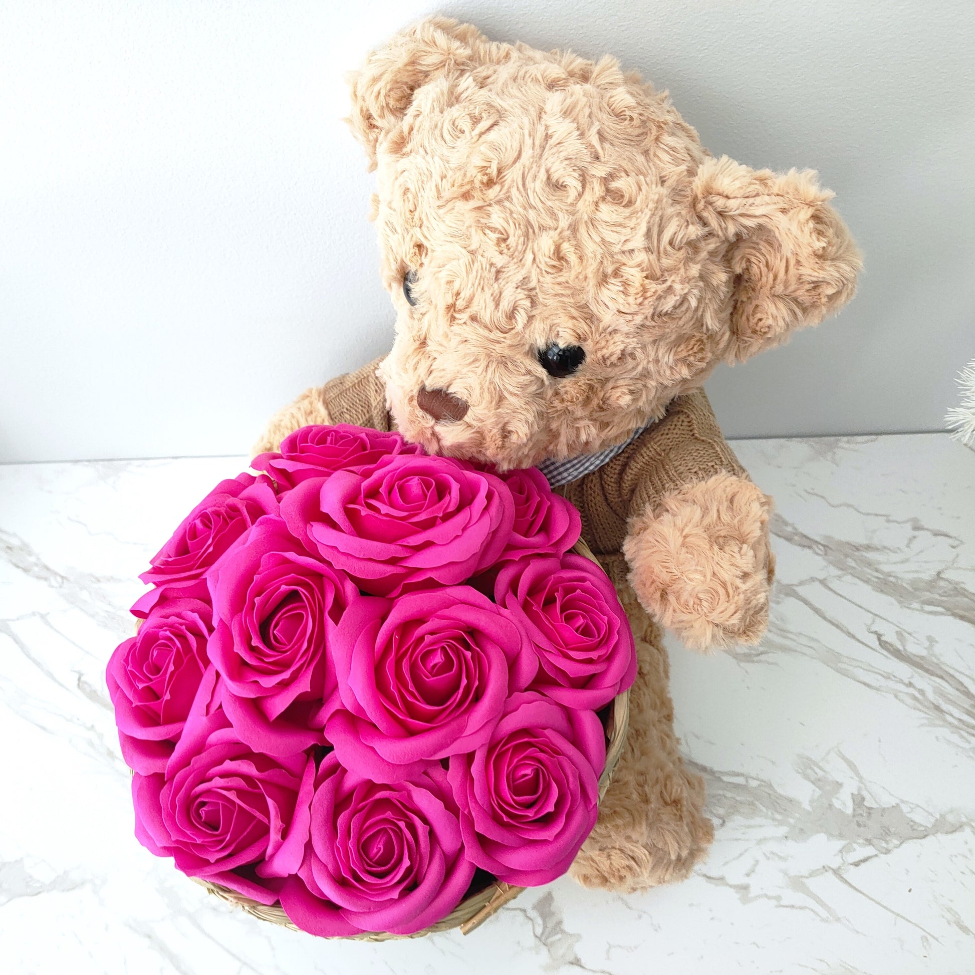 Teddy Bear & Forever Rose Basket – Rosy Boo