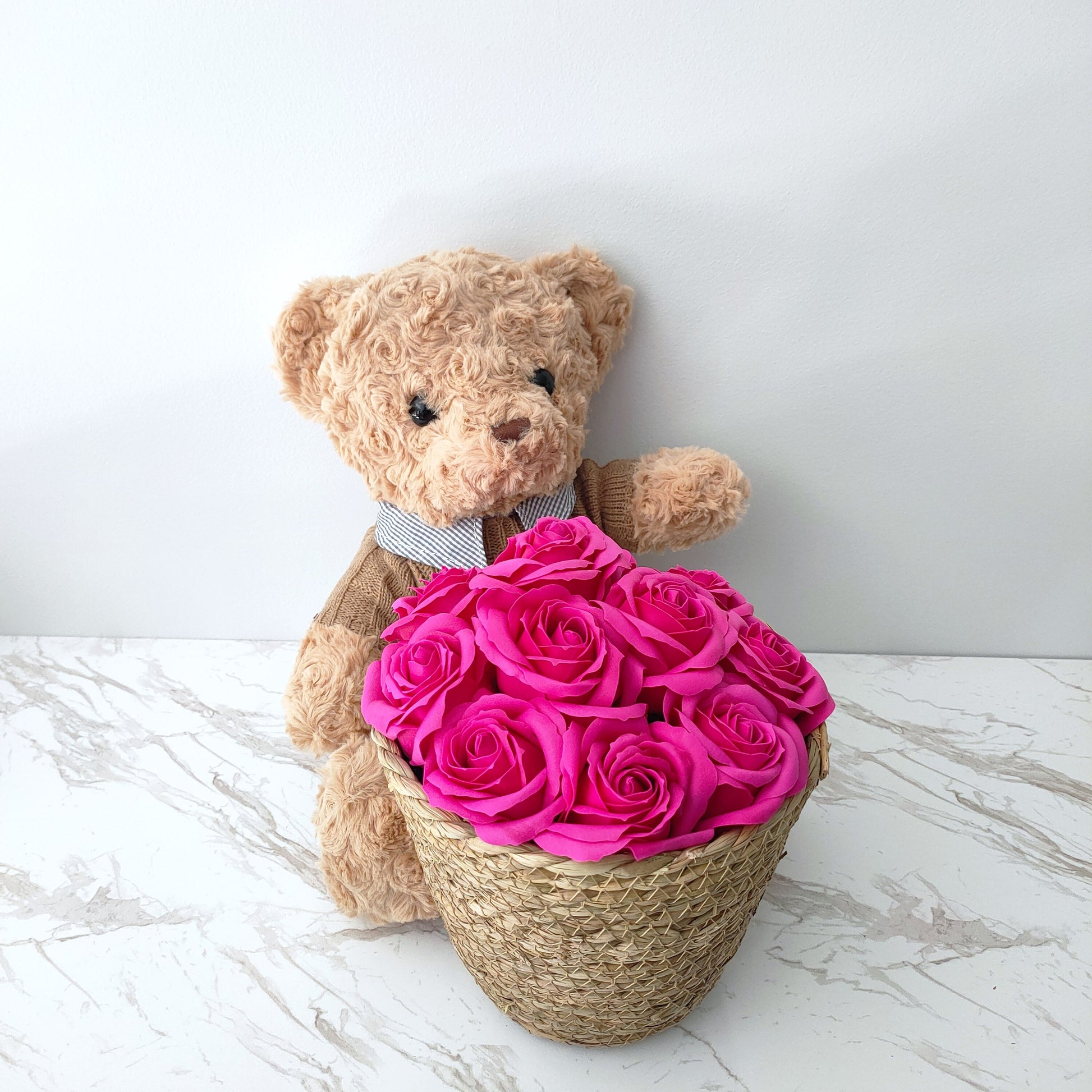 Teddy Bear & Forever Rose Basket – Rosy Boo